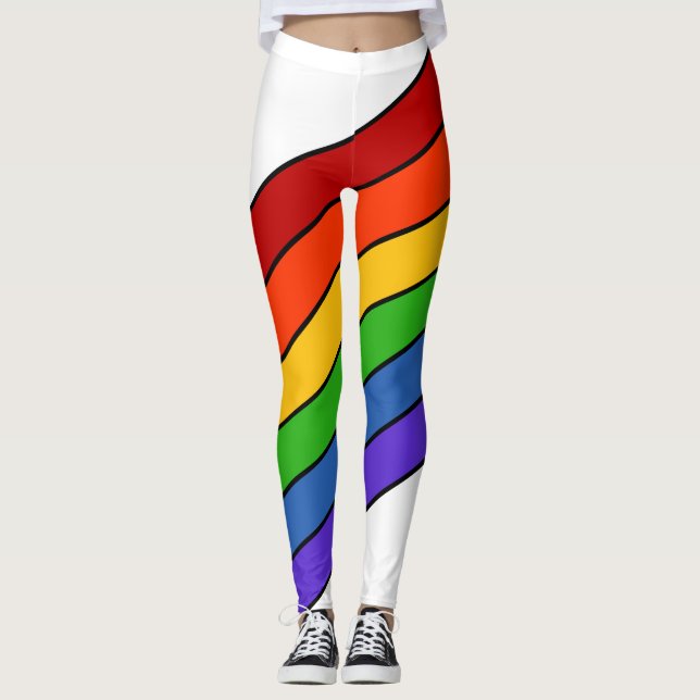 Weißer Regenbogen Streifen Leggings (Vorderseite)