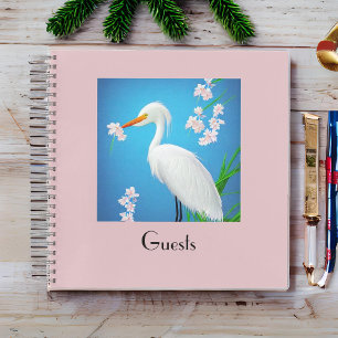 Weißer Reiher mit Sakura-Kirschbäumen Gast Notizbuch