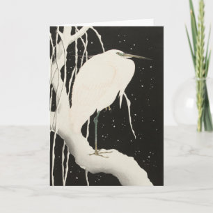 Weißer Reiher Vogel schneebedeckter Winter Vintage Karte