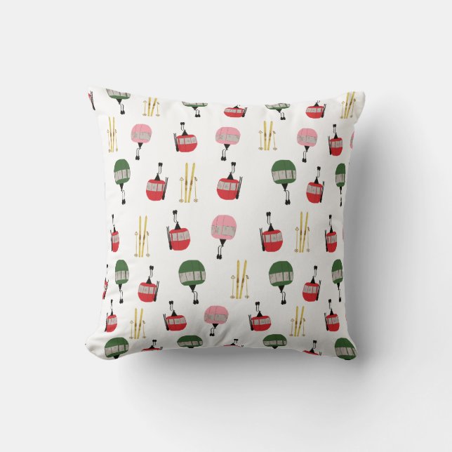 Weißer Retro Skilift Gondelbahn Winterski Kissen (Vorderseite)