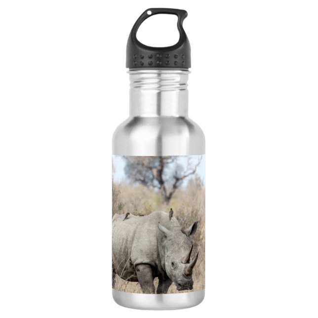Weißer Rhino Edelstahlflasche (Vorderseite)
