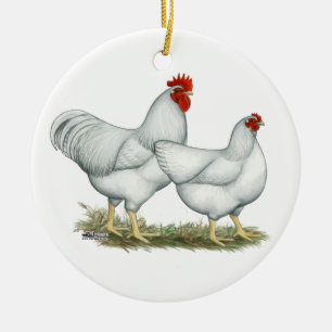 Weißer Rock Chickens Keramik Ornament