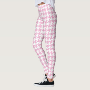 Weißer rosa Large Pied De Poule Houndstooth Leggings