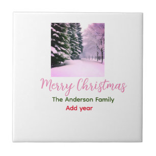 Weißer rosa Schnee frohe Weihnachten Familienname  Fliese