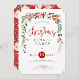 Weißer Rosen & Weihnachtskranz Dinner einladen Einladung