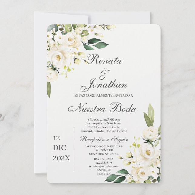 Weißer Rosenboda Einladung (Vorderseite)