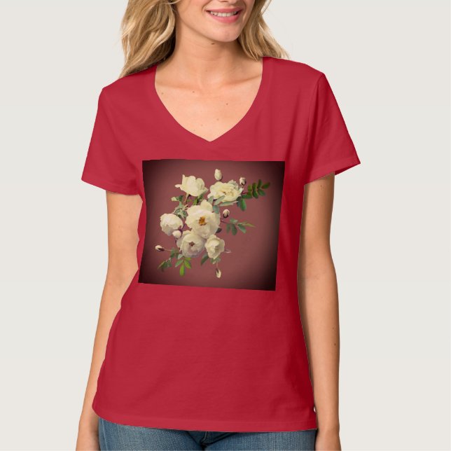 Weißer Rosenbunch Roter T - Shirt (Vorderseite)