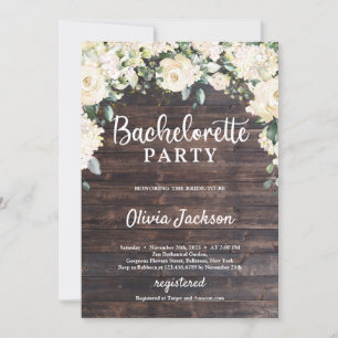 Weißer Rosenholz-Hydrangeas-Bachelorette Einladung