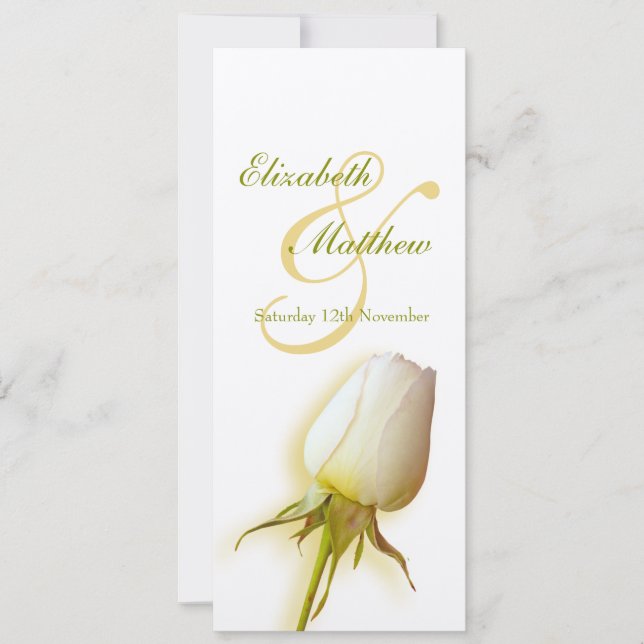 Weißer Rosenknospe fühlte Hochzeitsmenü Einladung (Vorderseite)