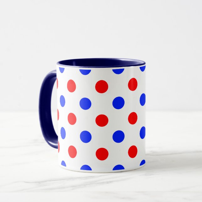 Weißer Roter Blauer Punkte-Design  Tasse (Vorderseite Links)