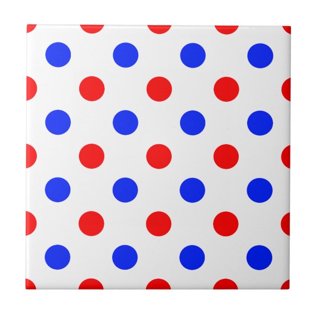 Weißer Roter Blauer Tupfen-Design  Fliese (Vorderseite)
