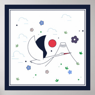 Weißer, roter und dunkelblauer Abstrakter Flugkran Poster