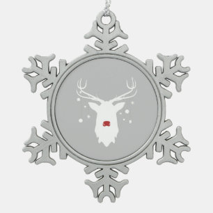 Weißer Rudolph mit Ornamenten auf Pewter Snowflak Schneeflocken Zinn-Ornament