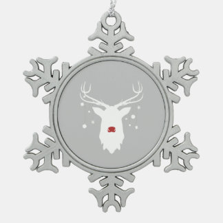 Weißer Rudolph mit Ornamenten auf Pewter Snowflake Schneeflocken Zinn-Ornament
