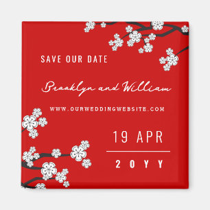 Weißer Sakura Kirschblüten Asiatisch Save the Date Magnet