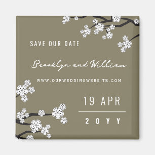 Weißer Sakura Kirschblüten Asiatisch Save the Date Magnet
