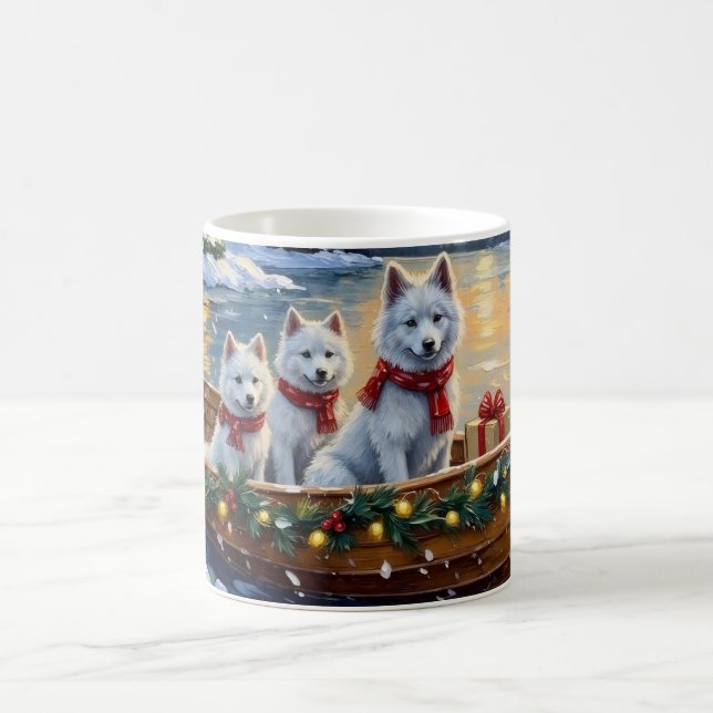 Weißer Samojede Weihnachtsboot Urlaub Kaffeetasse (Mittel)