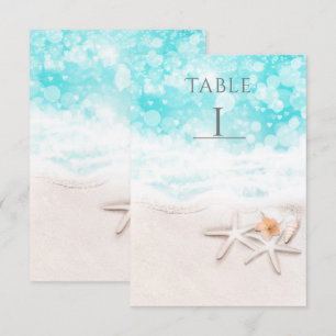 Weißer Sandstrand Seestern Blauer Ozean Tisch Numm Einladung