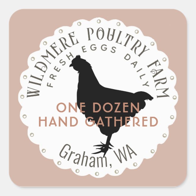 Weißer Scallop Frische Eierkarton Etikett Quadratischer Aufkleber (Vorderseite)