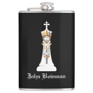 Weißer Schachkönig / Flasche mit Personalisiertem  Flachmann