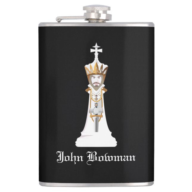 Weißer Schachkönig / Flasche mit Personalisiertem  Flachmann (Vorderseite)