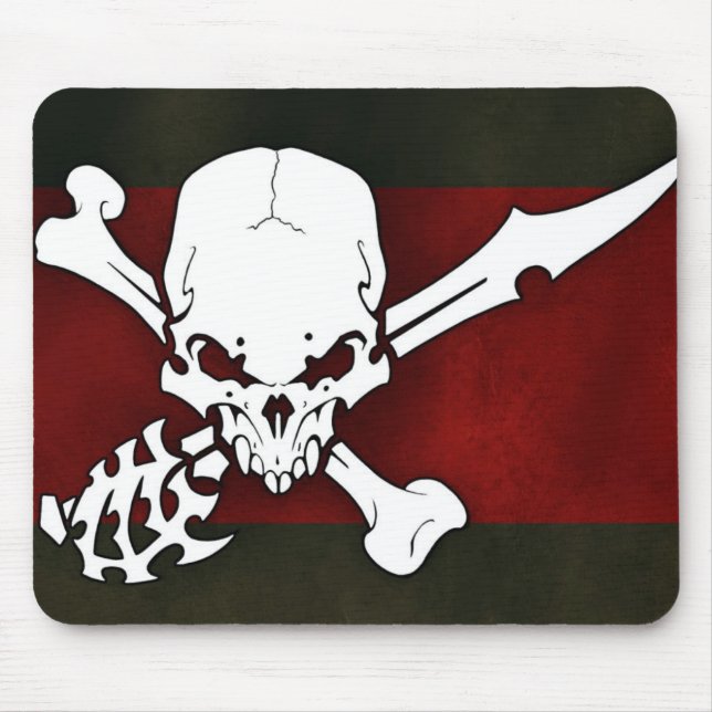 weißer Schädelkopf mit Querbonesd Rothintergrund Mousepad (Vorne)