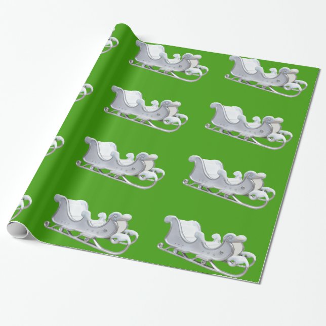 Weißer Schlitten zum Grünbuch Geschenkpapier (Ungerollt)