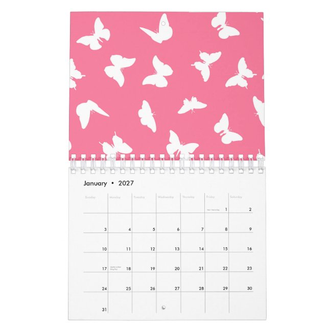 Weißer Schmetterling Rosa Hintergrund Ästhetisches Kalender (Jan 2027)