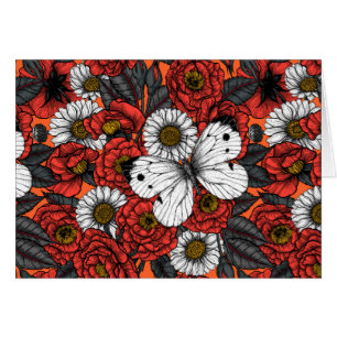 Weißer Schmetterling und Rose