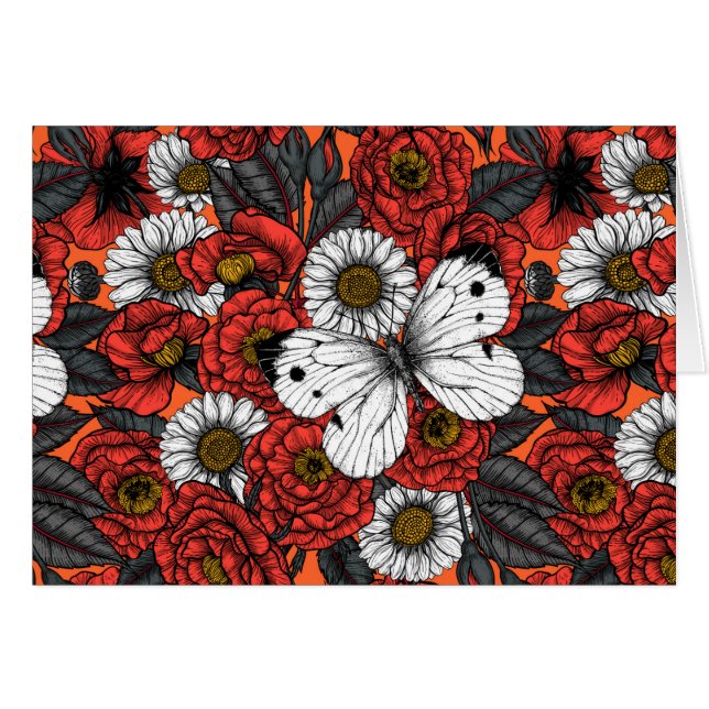 Weißer Schmetterling und Rose (Vorderseite (Horizontal))