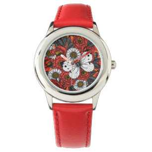 Weißer Schmetterling und Rose Armbanduhr