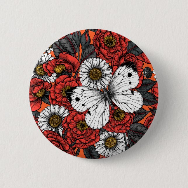 Weißer Schmetterling und Rose Button (Vorderseite)