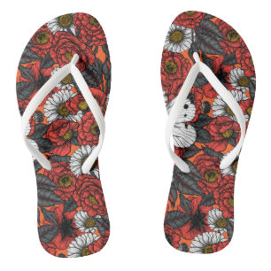 Weißer Schmetterling und Rose Flip Flops