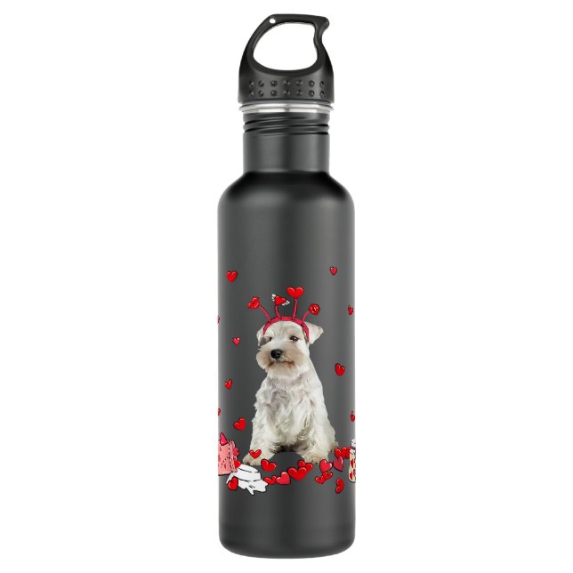 Weißer Schnauzer mit Herzform Valenti Edelstahlflasche (Vorderseite)