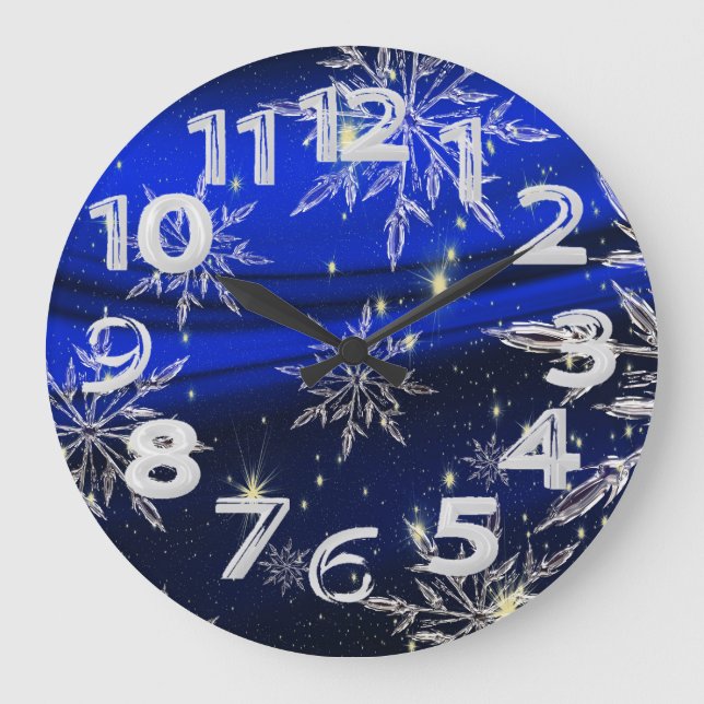 Weißer Schnee auf blauem Hintergrund Große Wanduhr (Vorderseite)