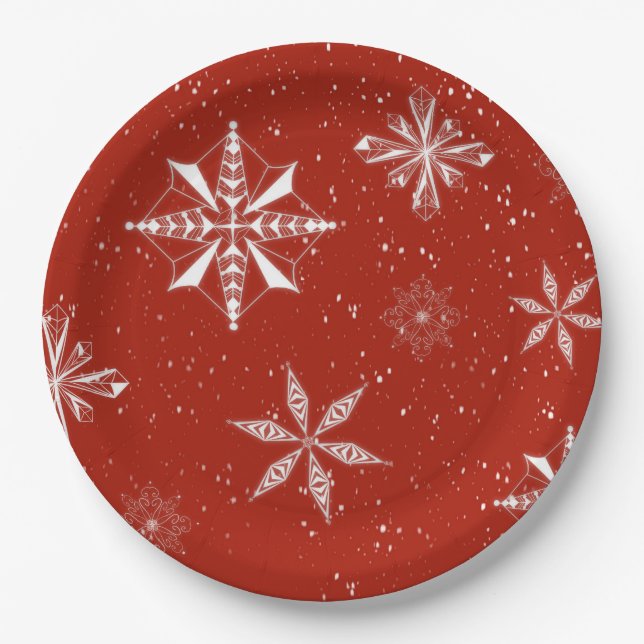 Weißer Schnee auf roter Leinwand  Pappteller (Vorderseite)