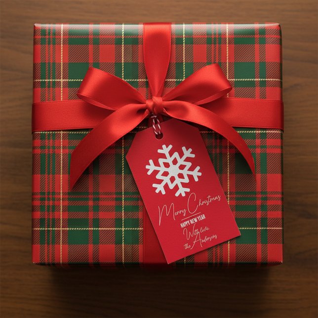 Weißer Schneeflocken am Weihnachtsfest im Roten We Geschenkanhänger (Von Creator hochgeladen)