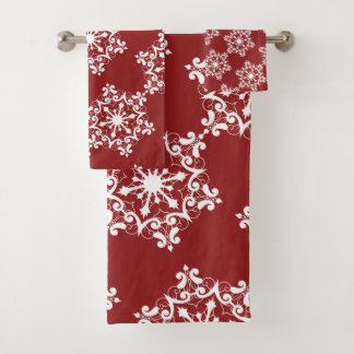 Weißer Schneeflocken auf Crimson Red Badhandtuch Set