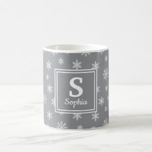 Weißer Schneeflocken Grau Kaffeetasse