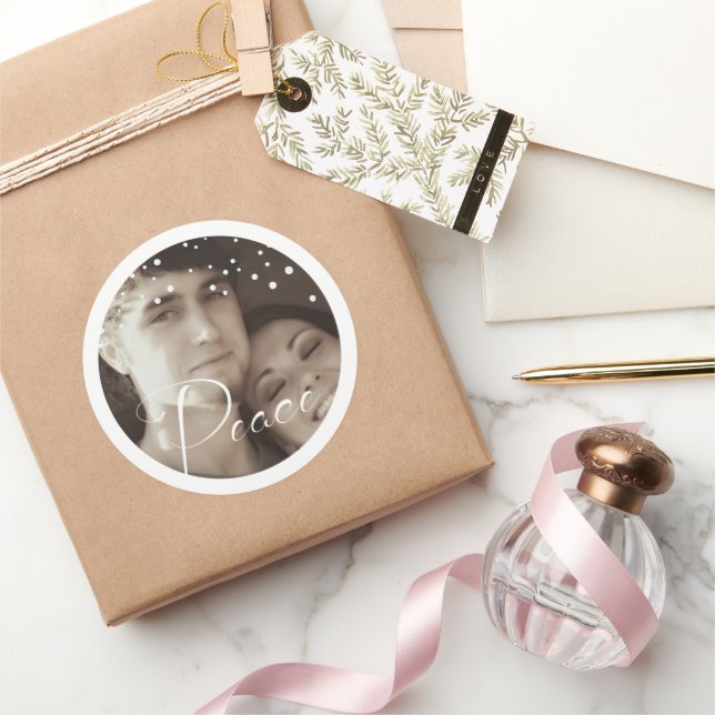 Weißer Schneeflocken Ihr Foto Weihnachten Runder Aufkleber (Schenken)