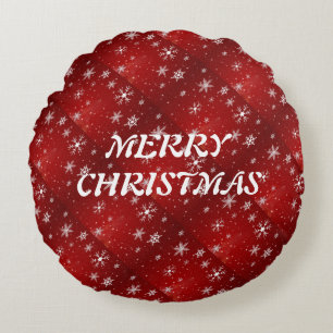 Weißer Schneeflocken Roter Hintergrund Rundkopfkis Rundes Kissen