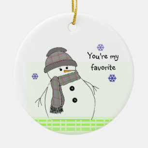 Weißer Schneemann im Winter Keramik Ornament