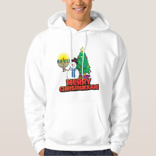 Weißer Schneemann mit Menorah Merry Chrismukkah Hoodie