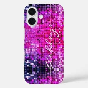 Weißer Schriftname auf rosa Glitter iPhone 16 Hülle