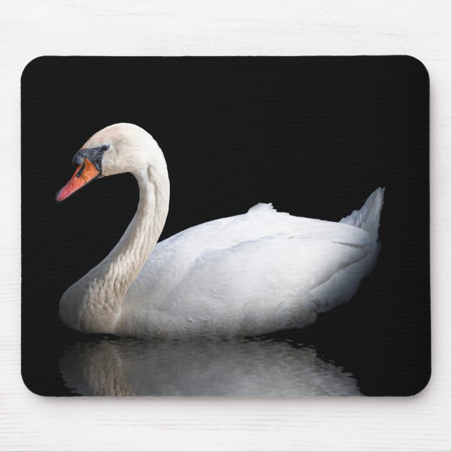 Weißer Schwan auf Schwarz Mousepad (Vorne)