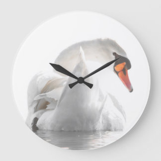 Weißer Schwan auf Wasser Große Wanduhr