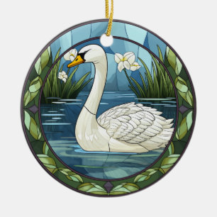 Weißer Schwan aus gesüßtem Glas Keramik Ornament