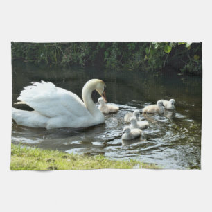 Weißer Schwan mit Chicks Geschirrtuch