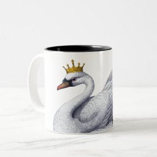 Weißer Schwan mit Goldkrone Zweifarbige Tasse