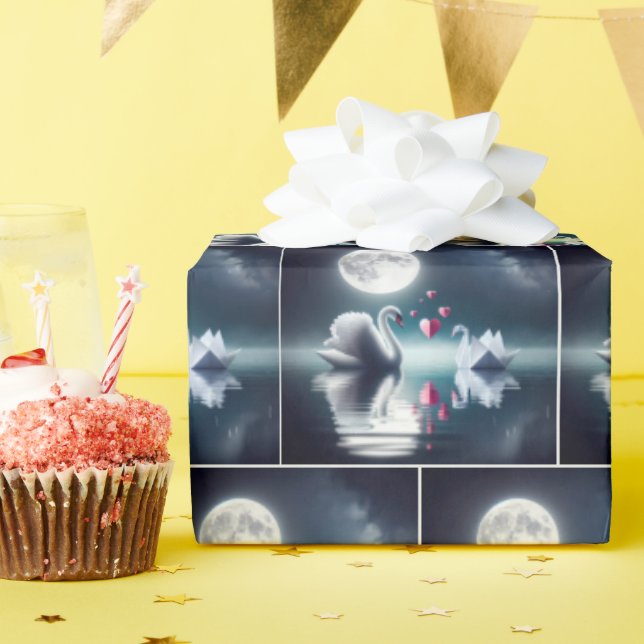 Weißer Schwan mit Origami Schwan und Herz Geschenkpapier (Geburtstagsparty)